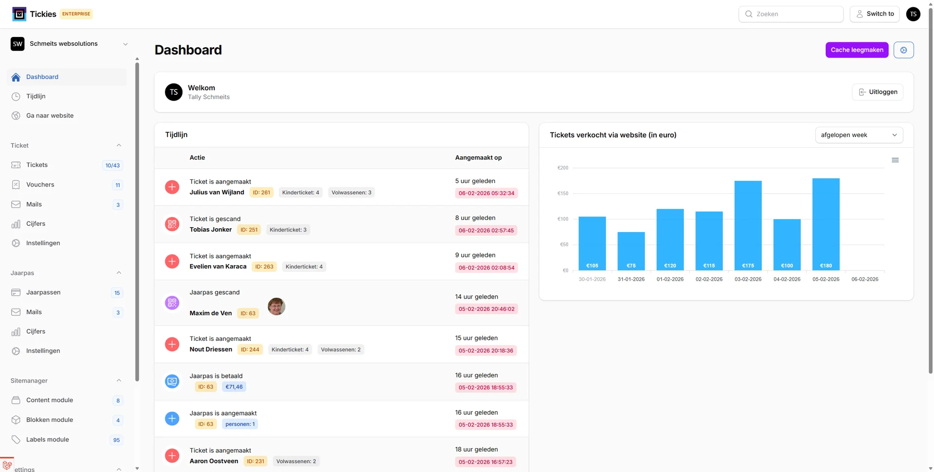Tickies Admin Dashboard - Ticketbeheer overzicht