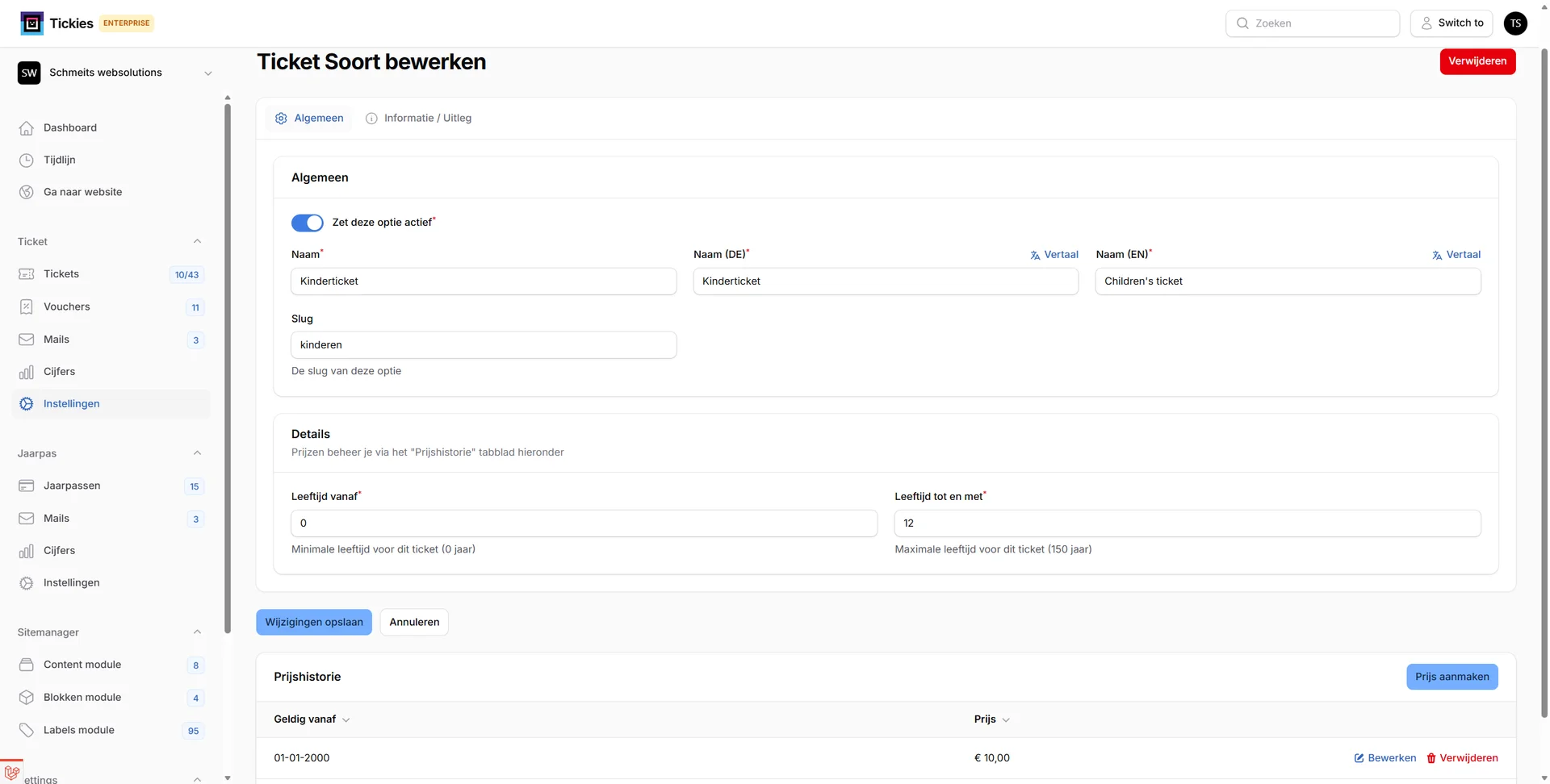 Ticket soort bewerken