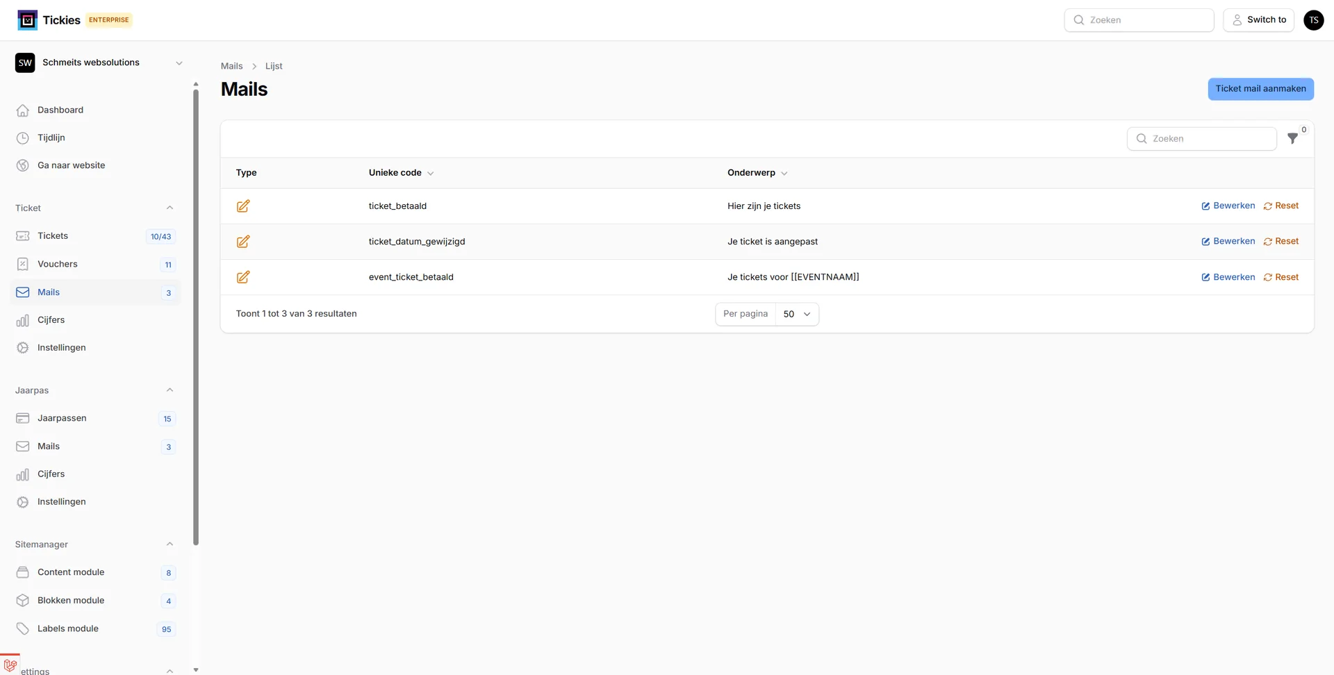 Email templates overzicht